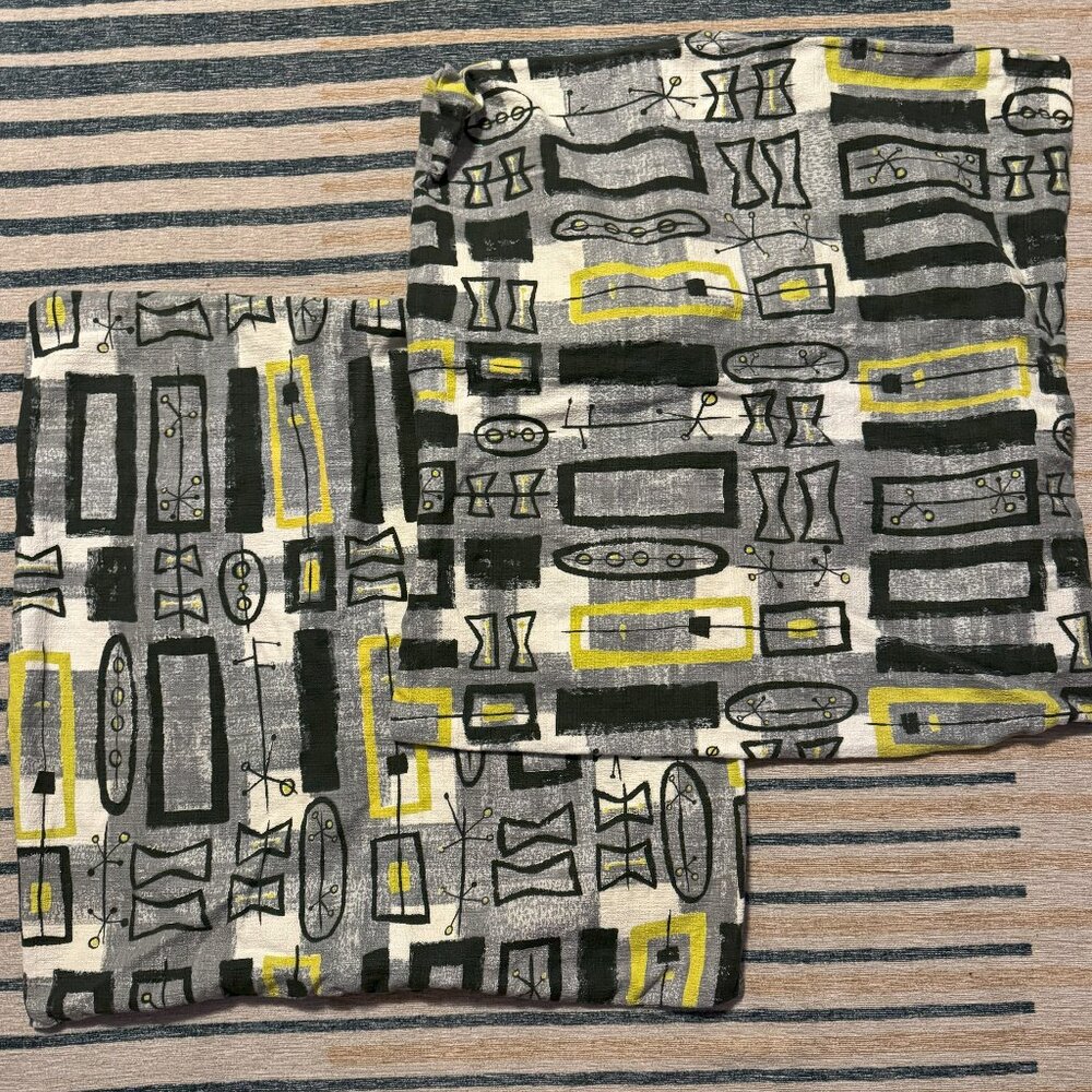 Large throw pillow covers - vintage mid-century modern MCM green & yellow fabric